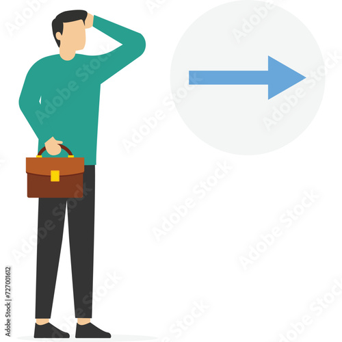 Business support or mentoring helps discover the right direction, spotlight shining on floor reveals arrow tips for business human in the dark.

