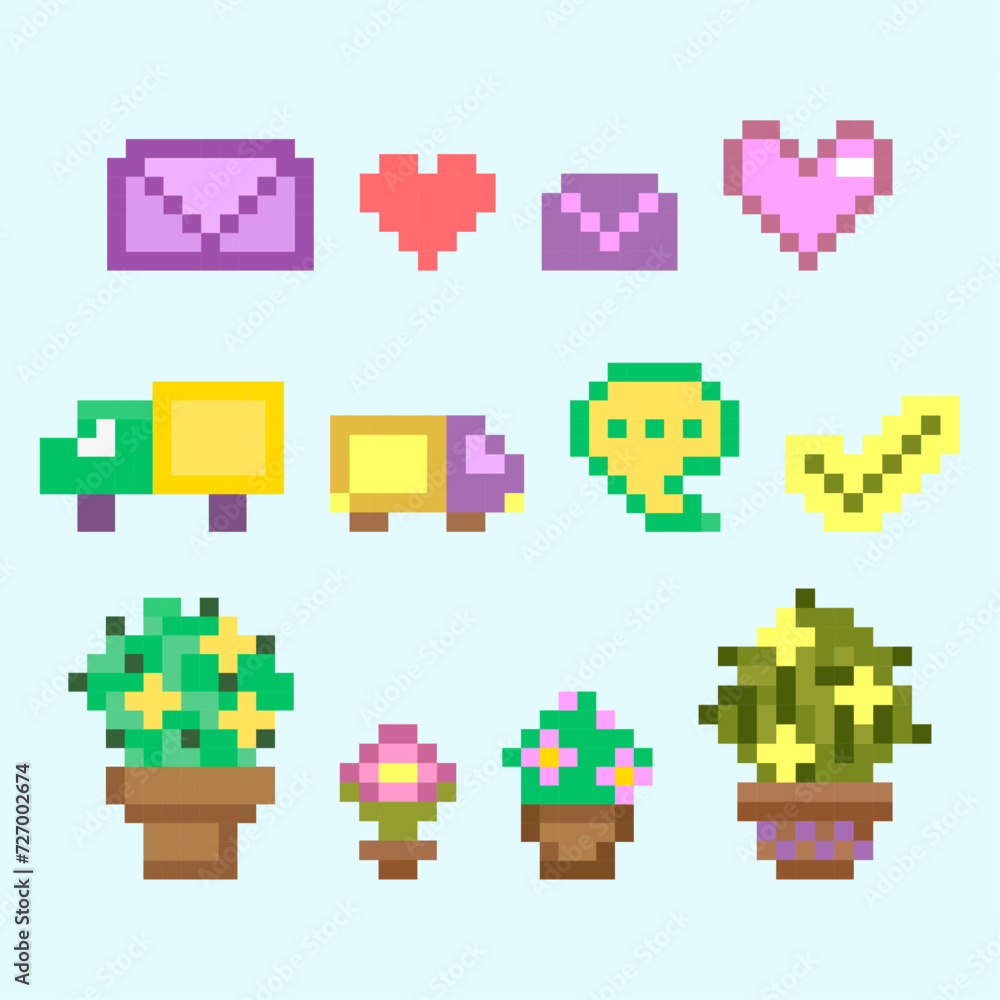 Colored pixel icons for a potted flower delivery site