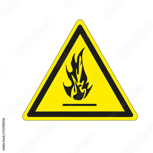 Panneau triangulaire sur fond jaune et bordure noire: danger de substances inflammables