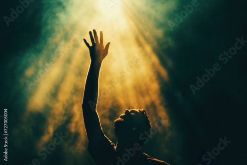 Praise of Christian prayer, raising hands while praying to Jesus.