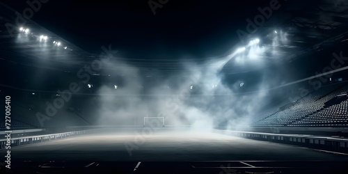 photo of a stadium at night with white smoke