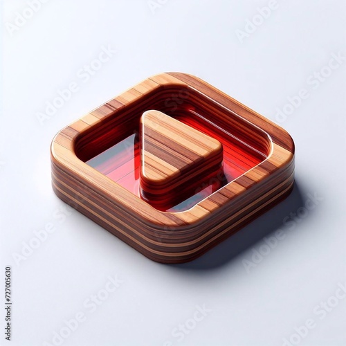 Play button made of Wood blent with red glass. AI generated illustration photo