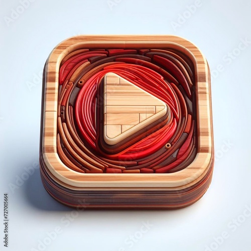 Play button made of Wood blent with red glass. AI generated illustration photo