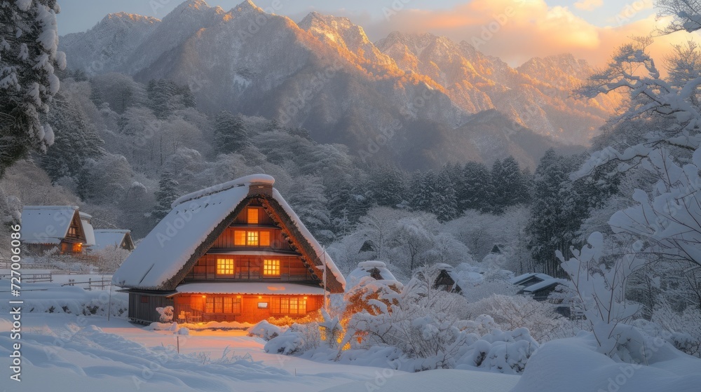 Shirakawago light-up village with white snow, the best for tourist travelling in Japan Winter Season