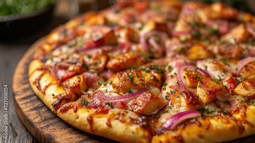 Close up view of delicious pizza. Fast food concept.