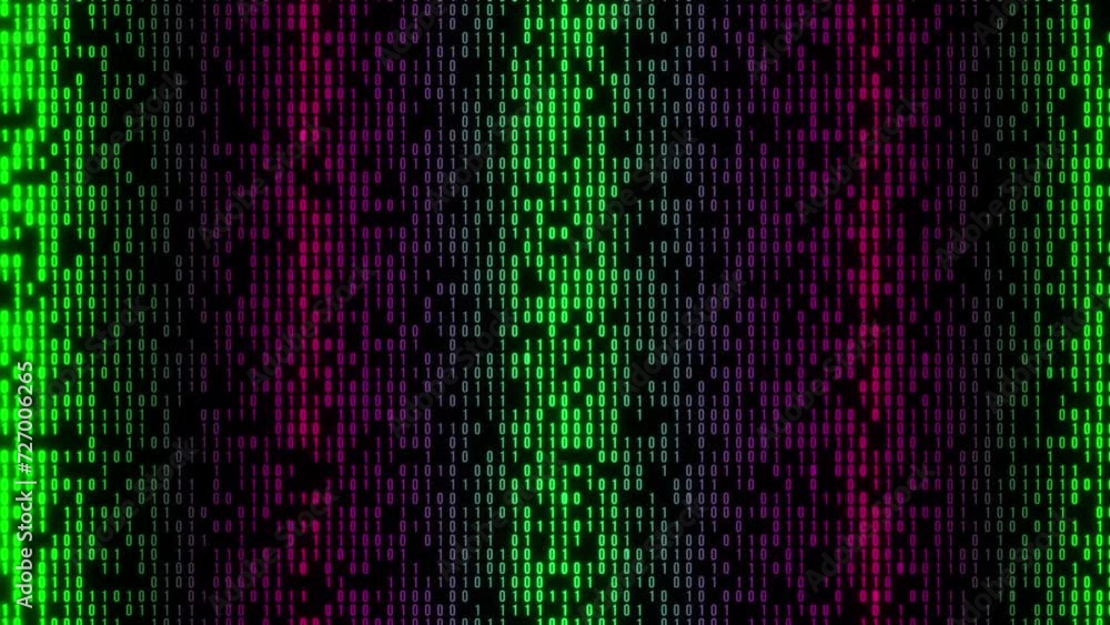 Computer Binary Code Animation On Black Background. Matrix Code Digital ...