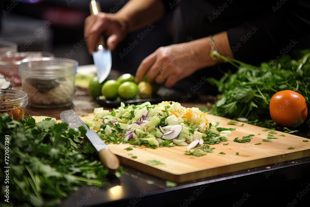 chef making salad. chef making salad.