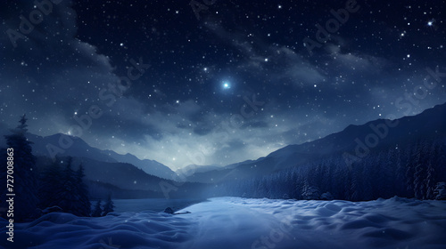 Starry winter night sky with constellations overhead,, Sky with stars blue background for the christmas holiday illustration. Pro Photo
