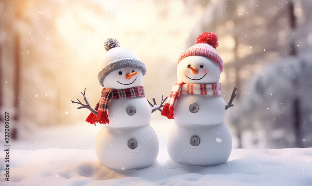 Snowman Snow Man Christmas Cartoon Scene Concept
