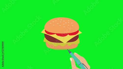 hand animation of burger on green screen