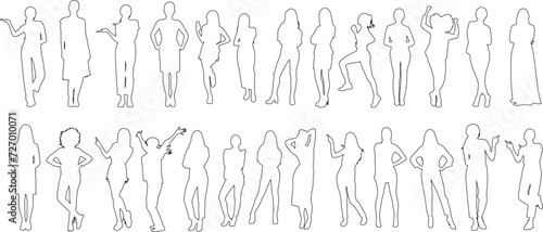 Women line art, various poses of woman vector illustration. Perfect for fashion design, animation storyboard, body positive campaigns. Showcasing femininity in a modern light