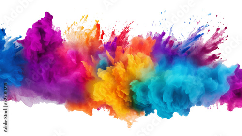 colorful vibrant rainbow Holi paint color powder explosion with bright colors isolated white background. © Towhidul