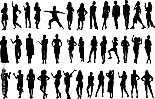 Women Silhouette, people standing, dancing, fashion woman. Vector illustrations for web design, graphics, print. Elegant and casual styles
