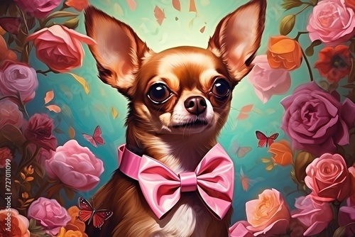 Enchanting Chihuahua Amidst Blossoms and Butterflies - Generative AI