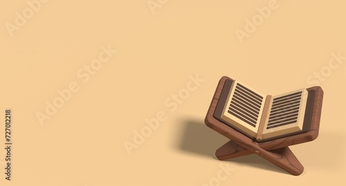 Islamic holy quran book with stand icon. Holy quran ramadan icon. 3D rendering holy quran isolated. Quran 3d icon illustration photo