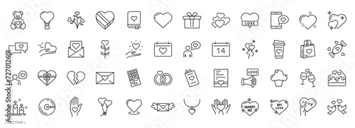 Valentine icon set, thin line style, Couple Hearts linear icons, Valentine's day sign and symbol of love, thin line symbol isolated on white background, editable stroke eps 10 vector illustration