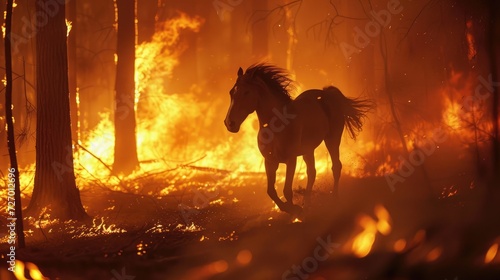 A horse run away from wildfire illustration
