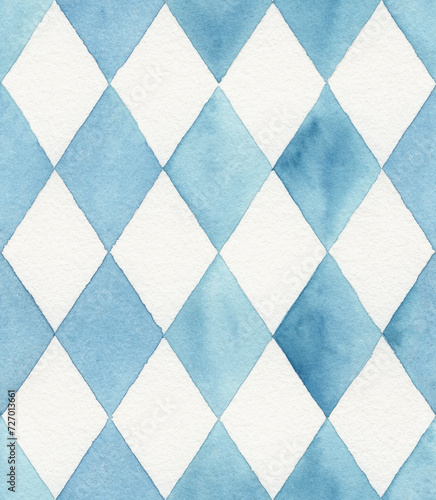 Bild auf Leinwand Blue Watercolor Harlequin Check Seamless Pattern And Background
