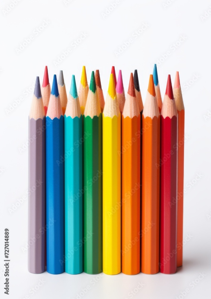 Colored crayons on a white background. Generative AI. Colored crayons on a white background. Generative AI.