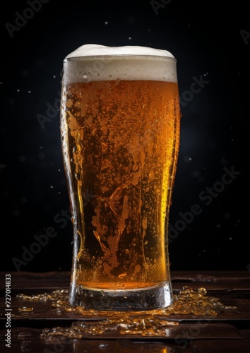 A glass of beer on a dark background. Generative AI.