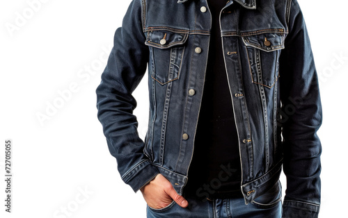 A man wear denim fur jacket-mid-black Isolated on transparent background.