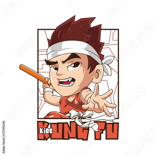 cute kungfu kids character logo