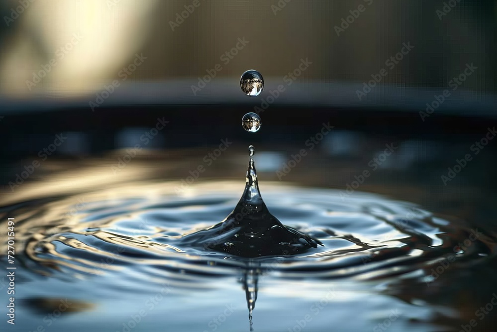 Single Water Drop Falling Into Water
