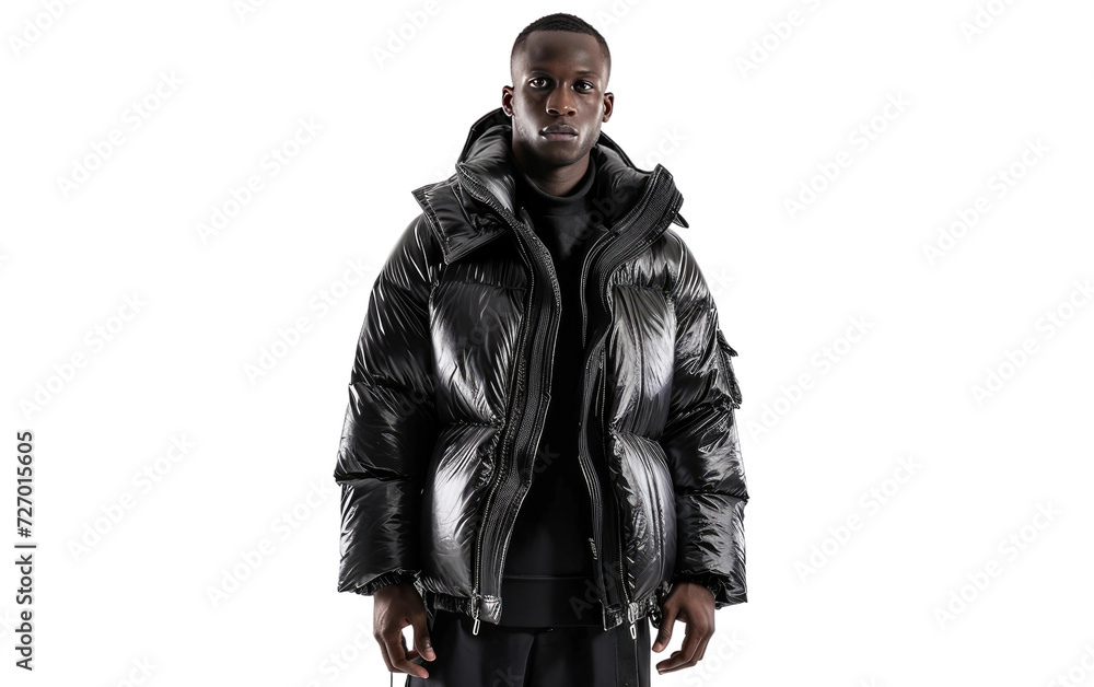 A man wear tape padded jacket-black Isolated on transparent background.