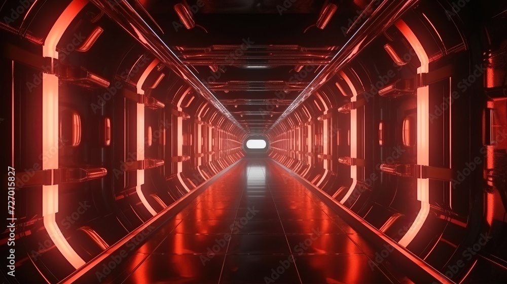 Empty hallway in red, 3D Rendering Illustration