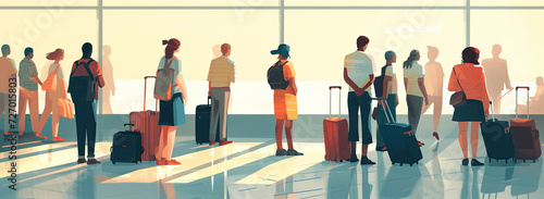 Image depicting individuals heading to the airport, emphasizing the concept of business travel in flat color design