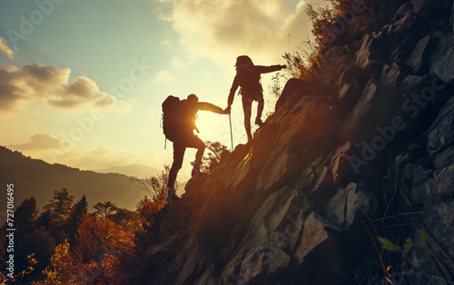 Hikers Climbing at Sunset © Image forest