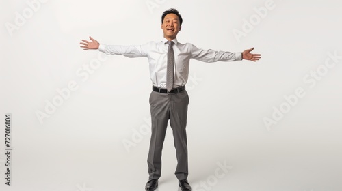 Joy and Cheerful Energetic Professional Confident young asian business man successful celebration, wearing a suit, isolated on a white background