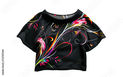 Alamas black printed top Isolated on transparent background. photo