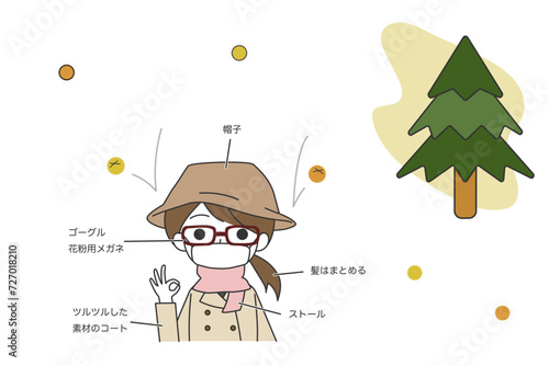 花粉症対策をして外出する女性