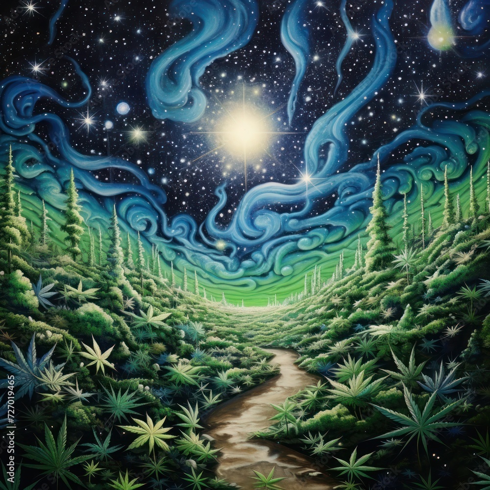 Graphic representation of legal medical marijuana in psychedelic style