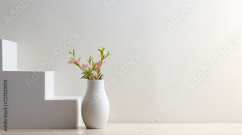 white vase with flowers on the table,Simplicity Refined Minimalistic Background for Stunning Product Photography and Social Media 