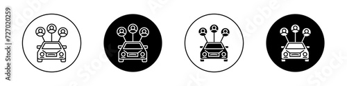 Carpool share icon set. Carsharing service vector symbol in a black filled and outlined style. Eco-friendly ride sharing travel sign. photo
