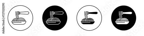 Spaghetti icon set. Italian pasta dish vector symbol in a black filled and outlined style. Fork and noodle sign. photo