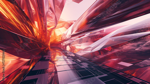  Enter a mesmerizing realm where the boundaries of reality blur  as ethereal shapes float amidst a nexus of vibrant colors. Experience the harmony of form and color in these futuristic 3D re
