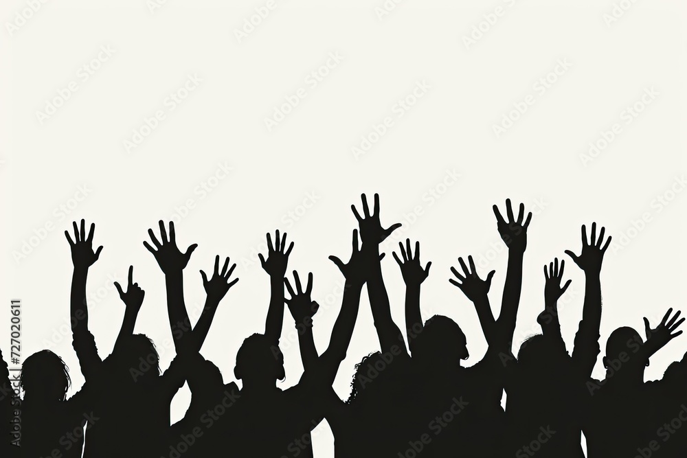 silhouette of people showing their hands up