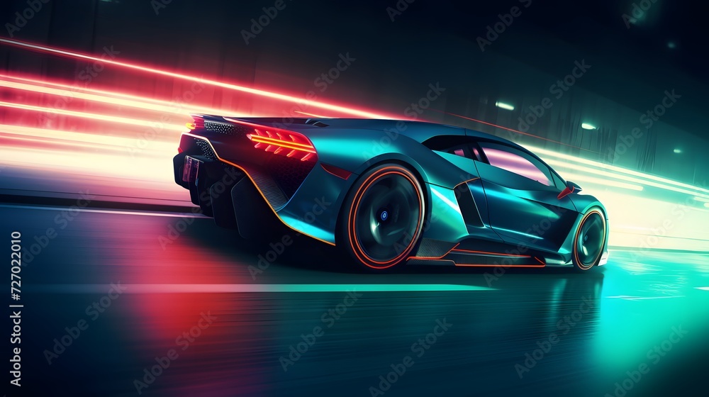 A sports supercar navigating a futuristic night highway