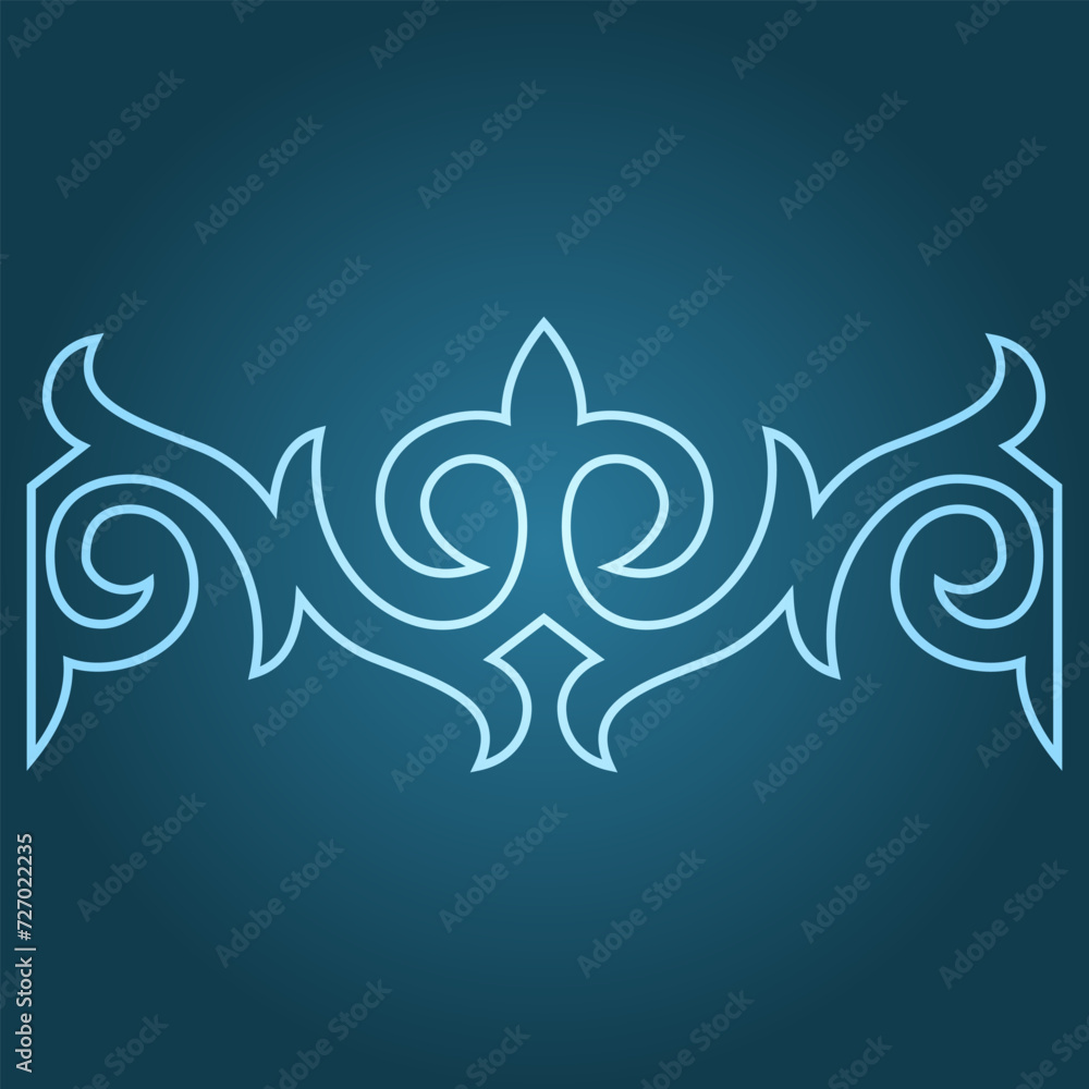 Obraz premium Vintage ornate linear ornaments in Kazakh traditional style. Asian floral designs. Abstract Asian elements of the national pattern of the ancient nomads of the Kyrgyz, Mongols, Kazakhs, Tatars.