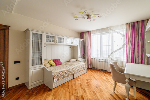 standard room interior apartment. view kind of decor home decoration in hostel house for sale, bedroom with bed, a cozy place to sleep and relax