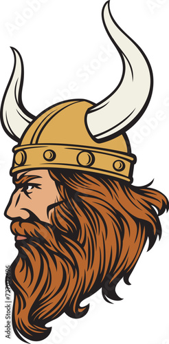 Viking Face with Horned Helmet (Mascot). Vector Illustration.