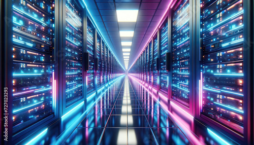 Futuristic Data Center Server Room Corridor