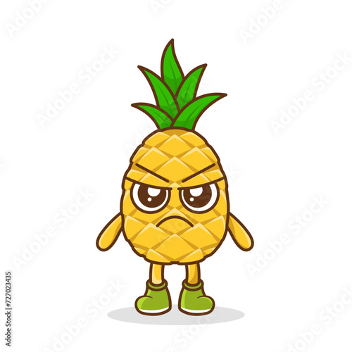 Angry. fruit character vector. pineapple character illustration, Cute pineapple character with angry expression vector illustration.