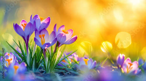 Blooming Joy  Colorful Crocuses on Sunny Spring Background - Nature Wallpaper