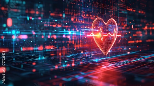 In real-time patient monitoring with the heartbeat line varying into a digital AI code, Generative AI.