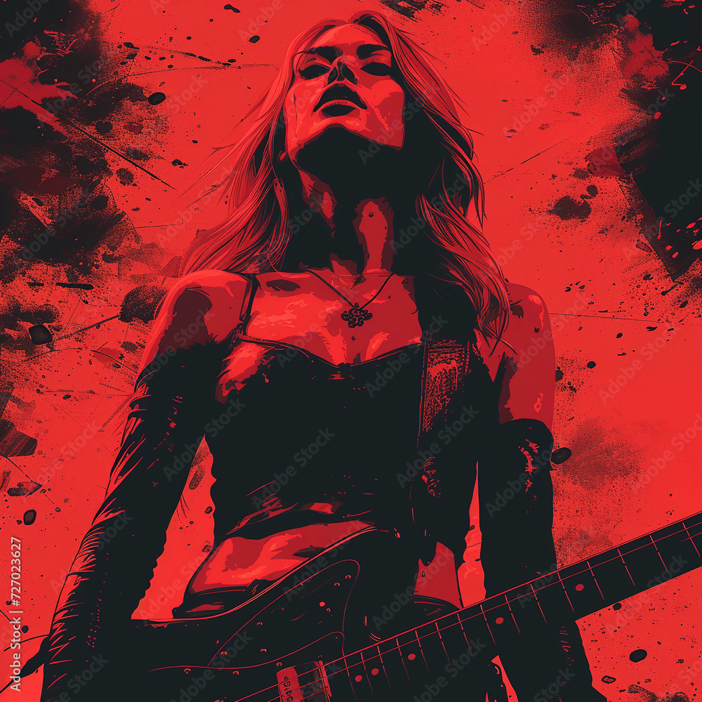 A woman rocker guitarist with guitar A woman rocker guitarist with guitar