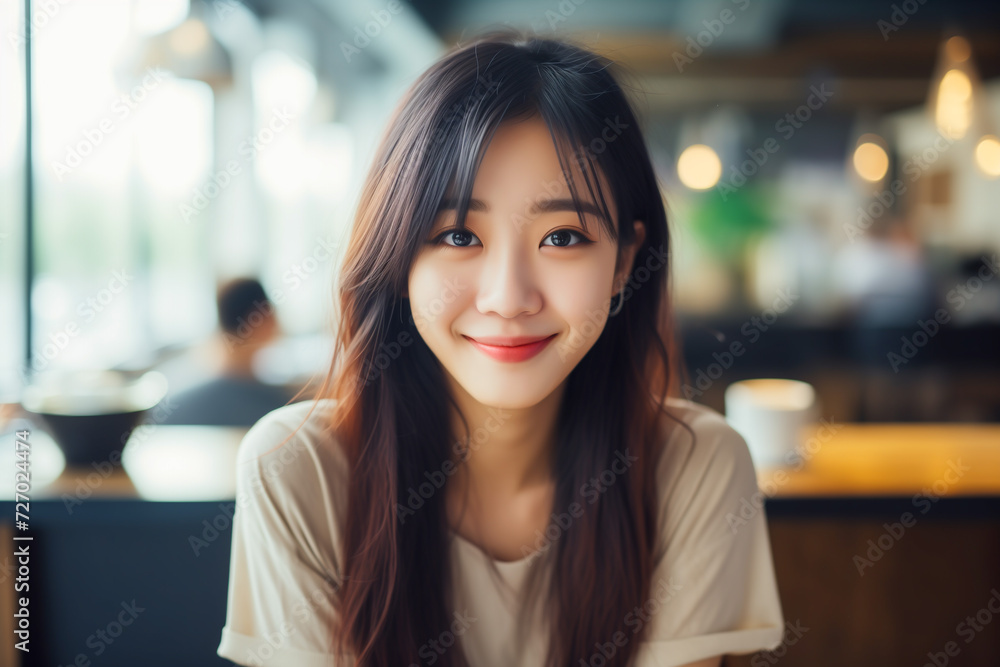 Portrait of young asian woman in a cafe